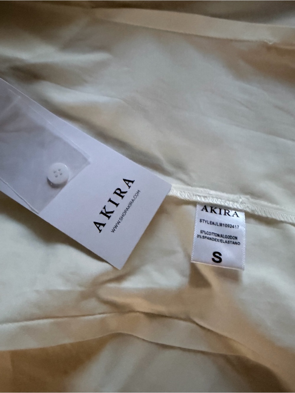 AKIRA White Statement Ruffle Blouse Black Trim Cotton Stretch Size Small NWT - Picture 11 of 14
